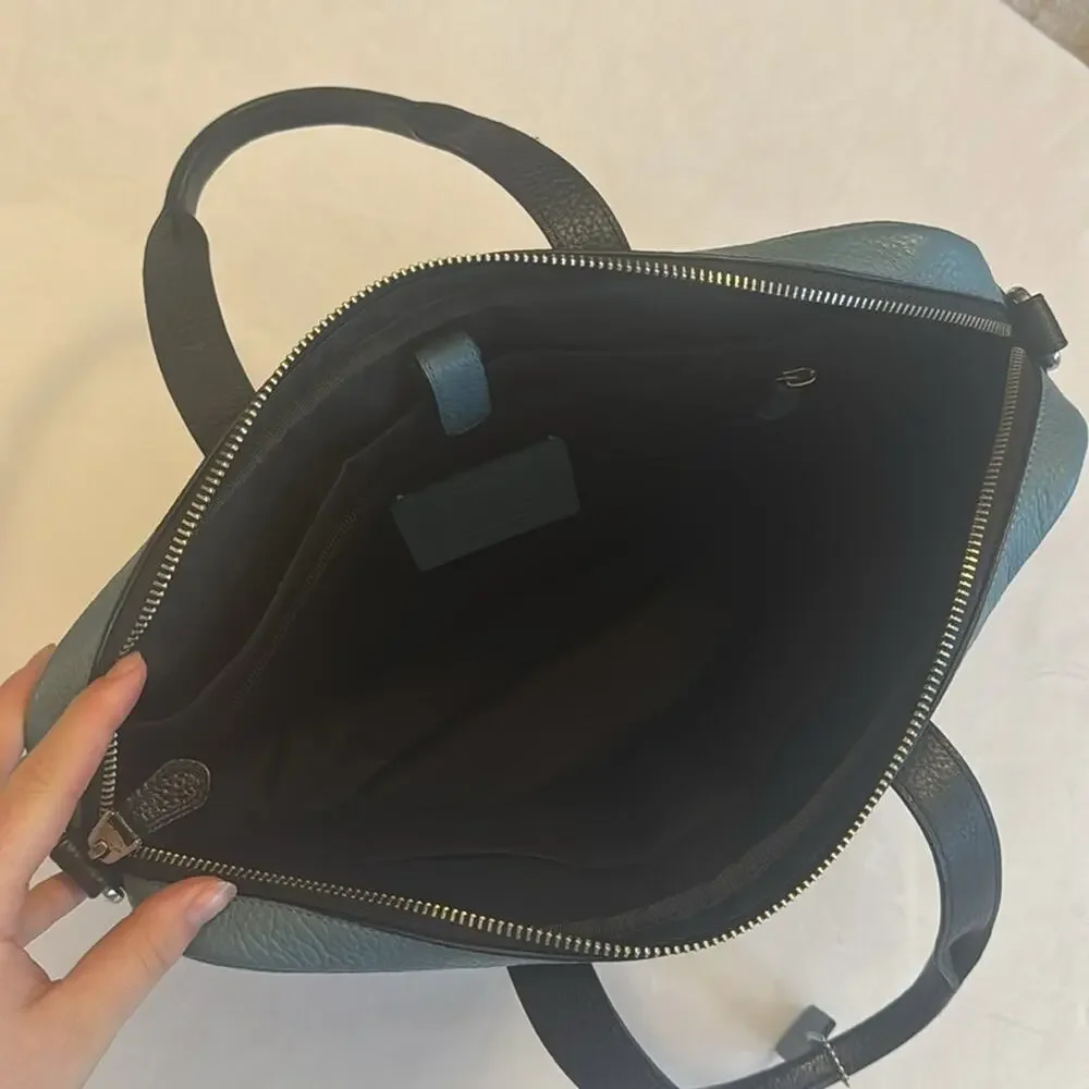 Coach Men’s Teal Black Luxe Hamilton Leather Laptop Bag Briefcase Work Office